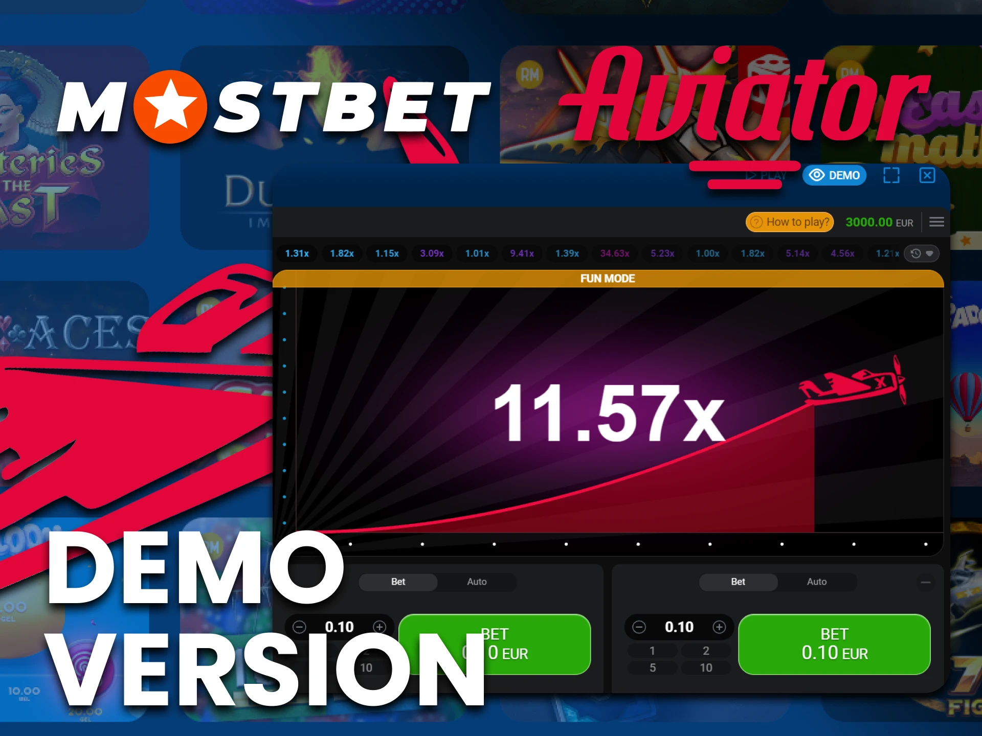 You can test the Aviator game in the demo version on the Mostbet site.