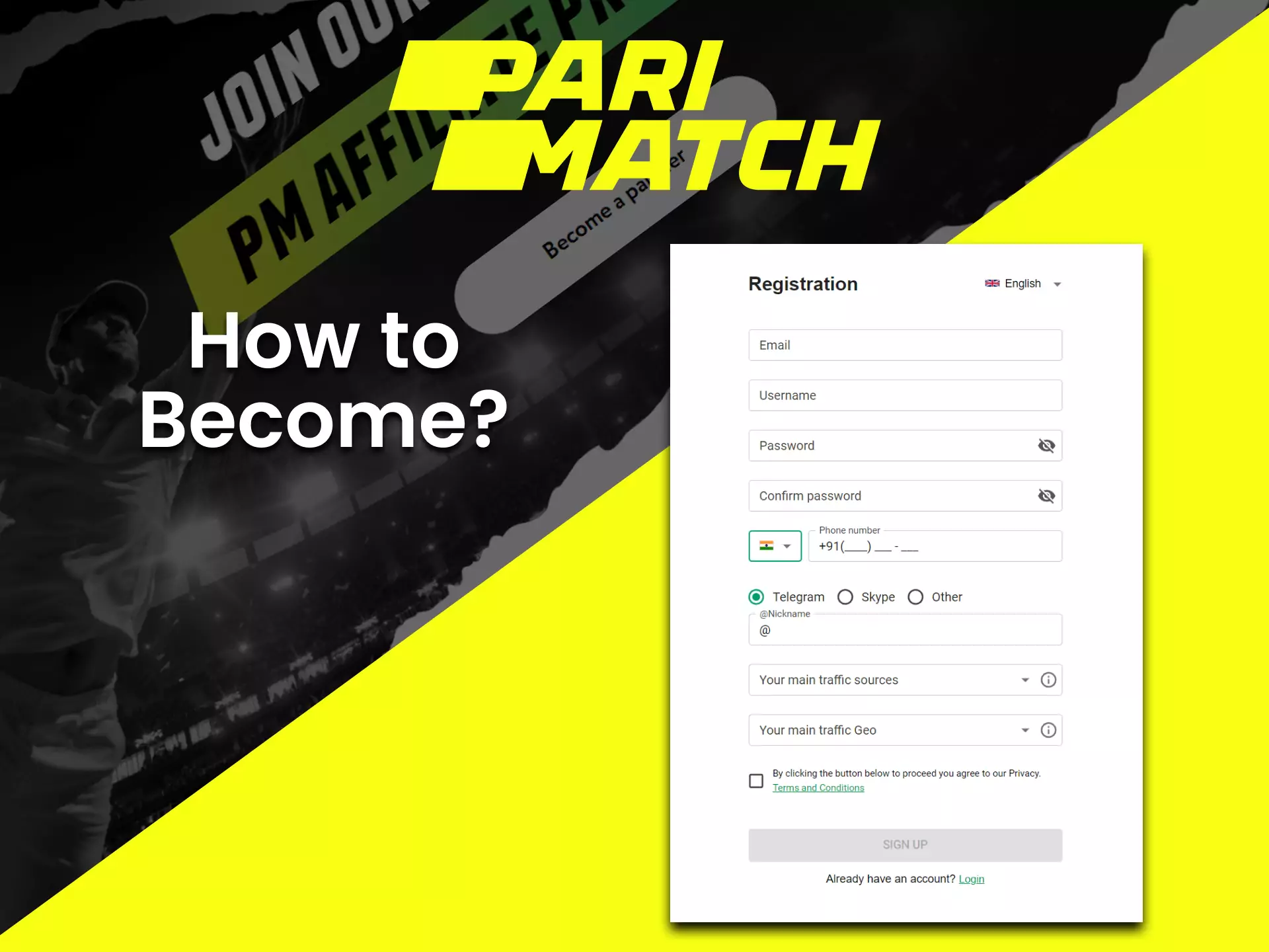 To become a member of the Parimatch affiliate program, join the club with our link.