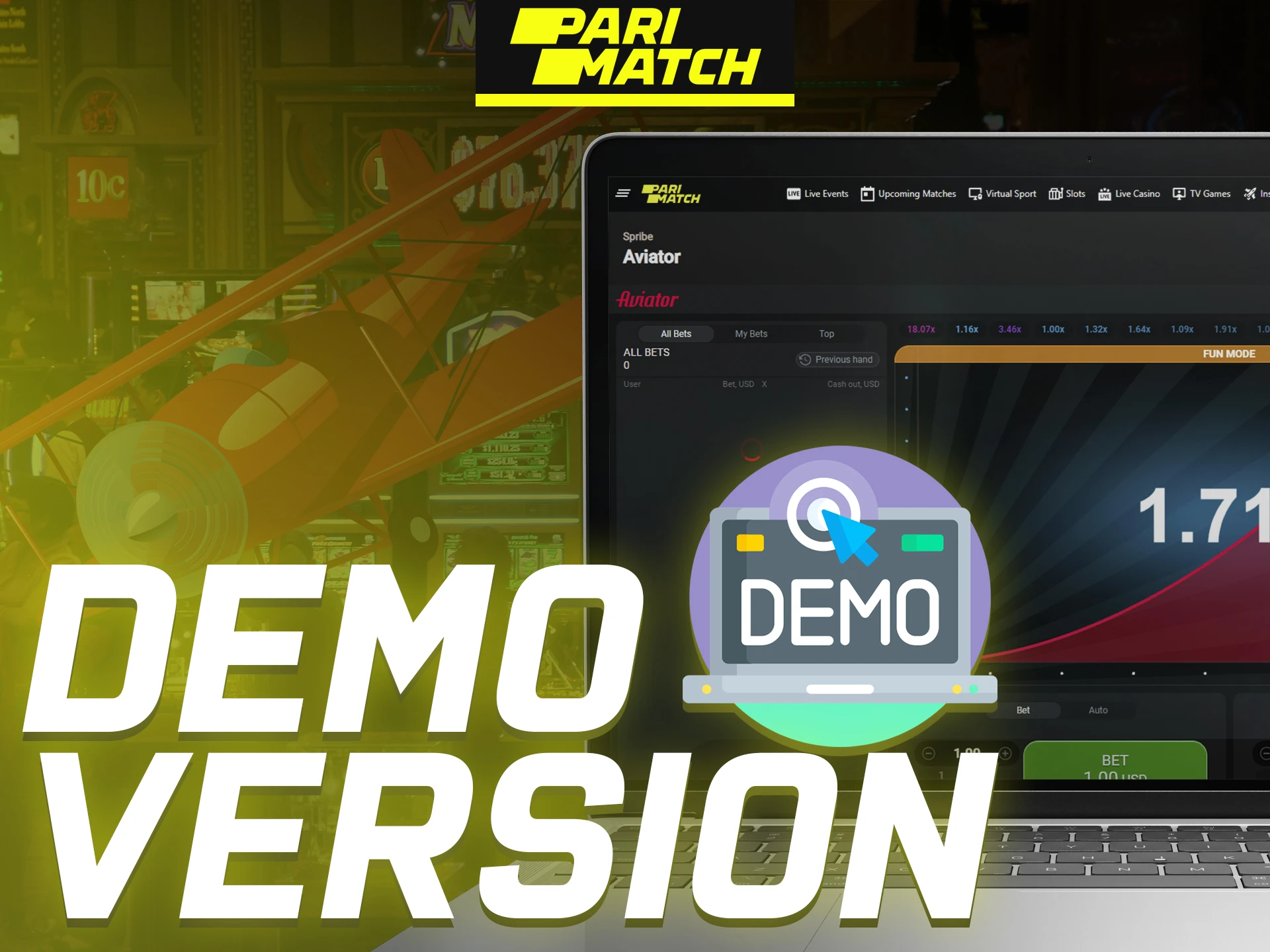 You can test the demo version of the Aviator game on Parimatch.