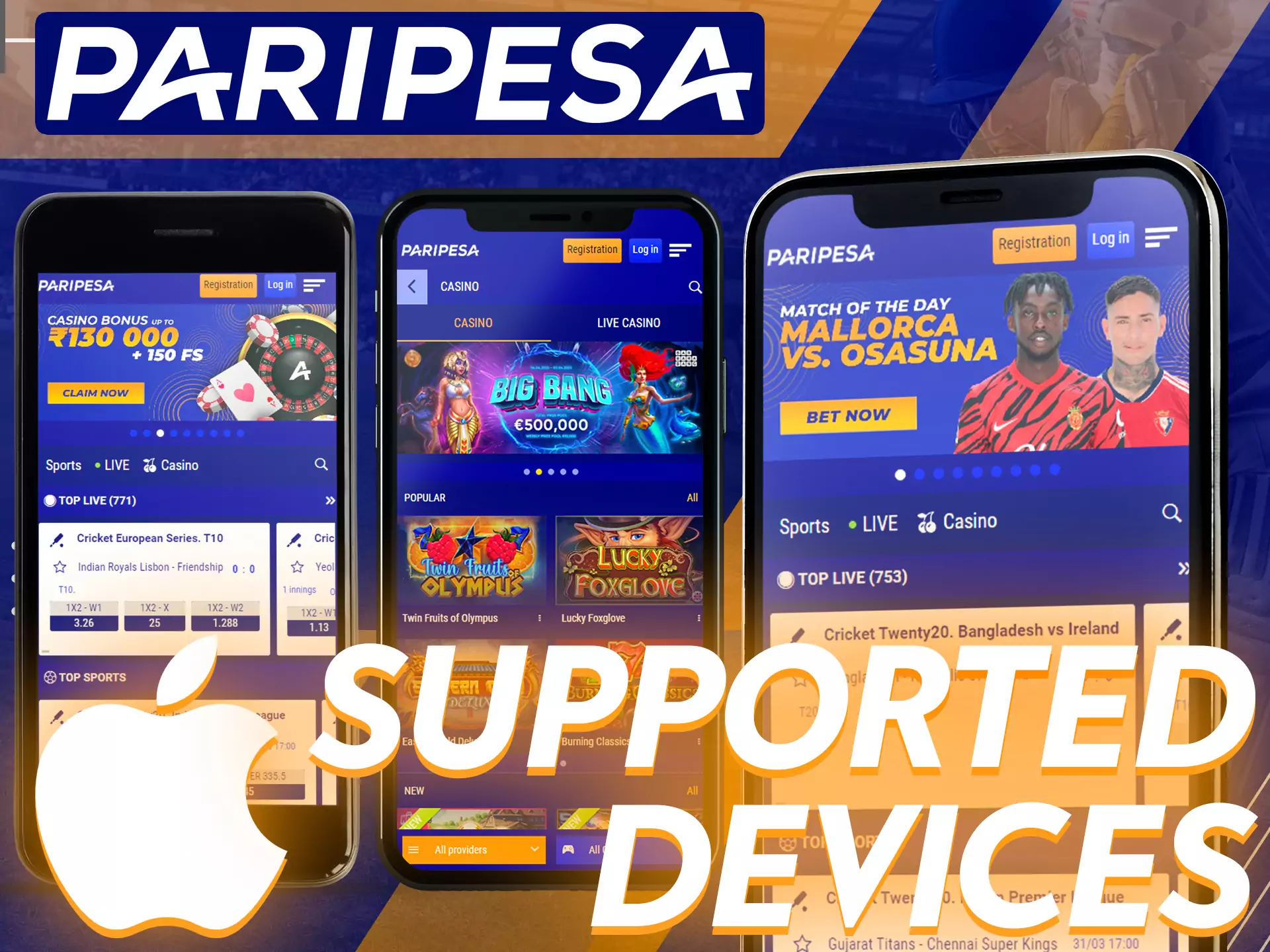 Paripesa app is supported on various iOS devices.