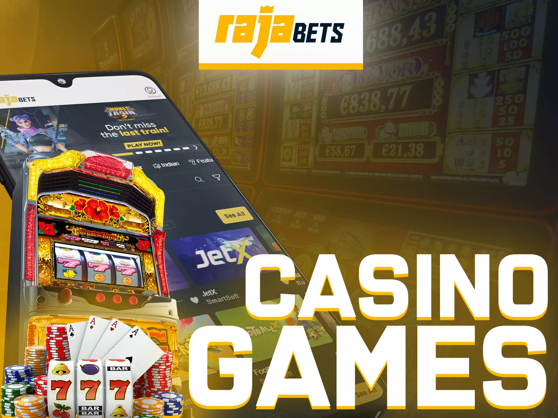 On Rajabets app, go to the casino section and try different games.