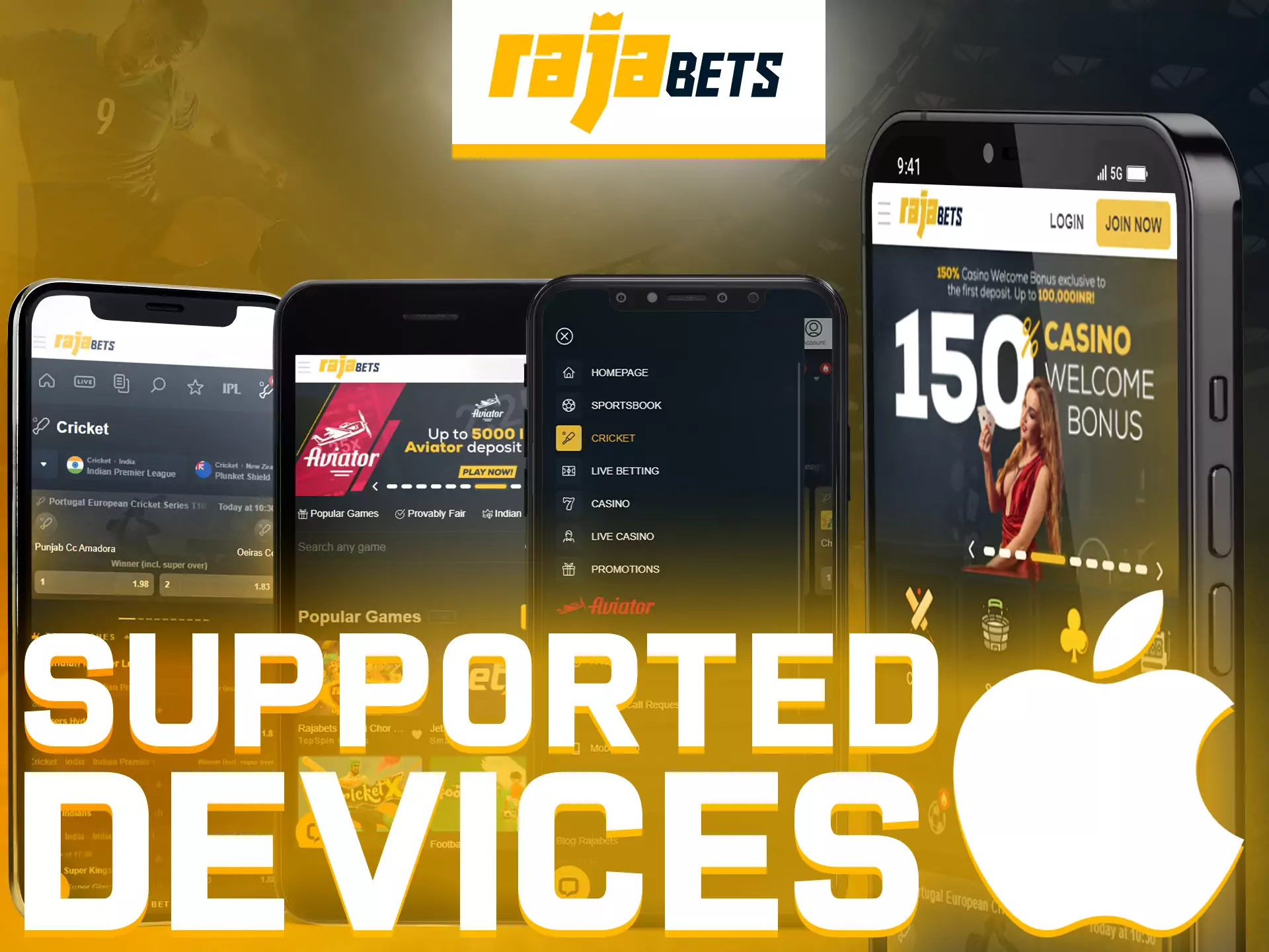 The Rajabets app is supported on various iOS devices.