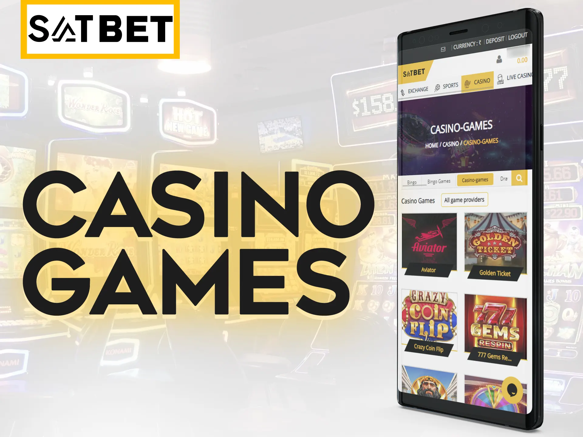 Search for your favourite casino games in Satbet app.
