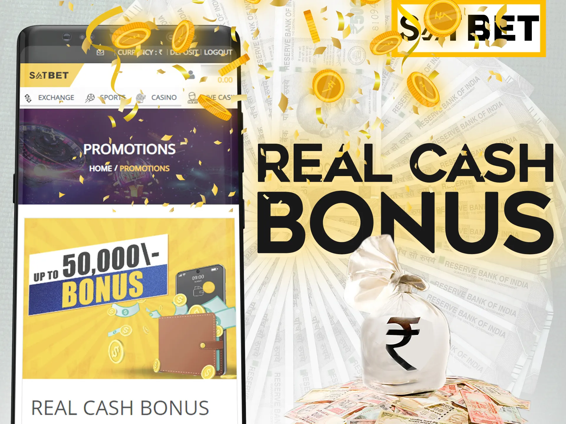 Get your Satbet real cash bonus in app.