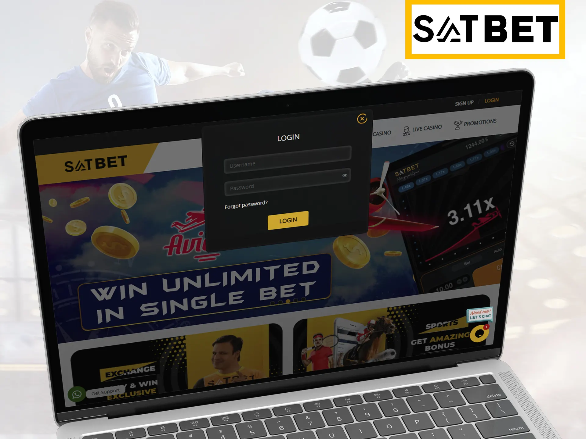 Use your Satbet account for log in.