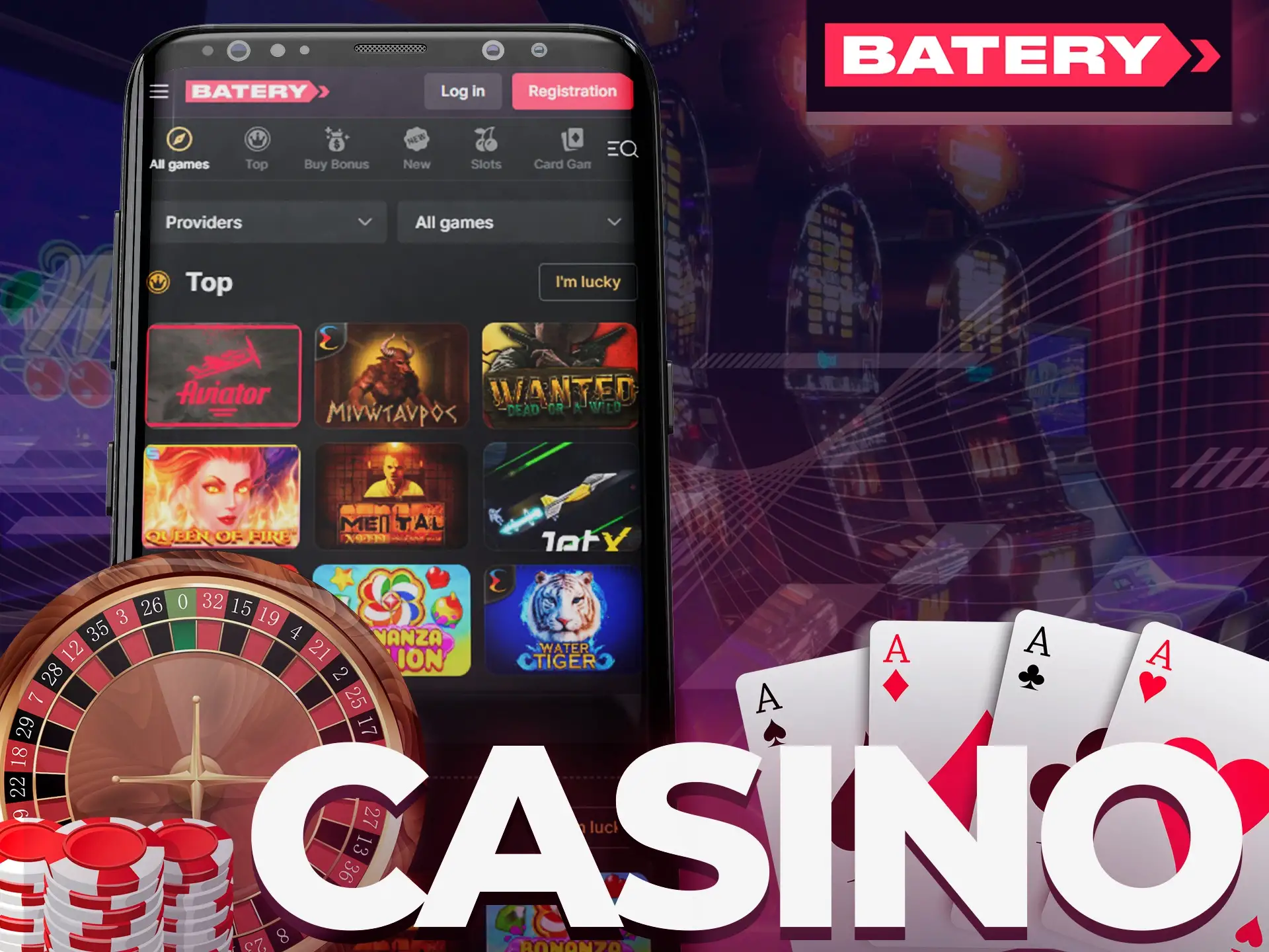 Play Batery casino using app and get bonus.
