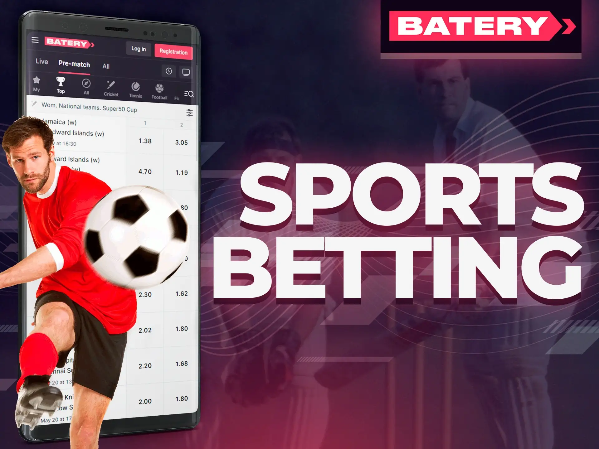 Bet on your favourite sports on Batery sports betting page.