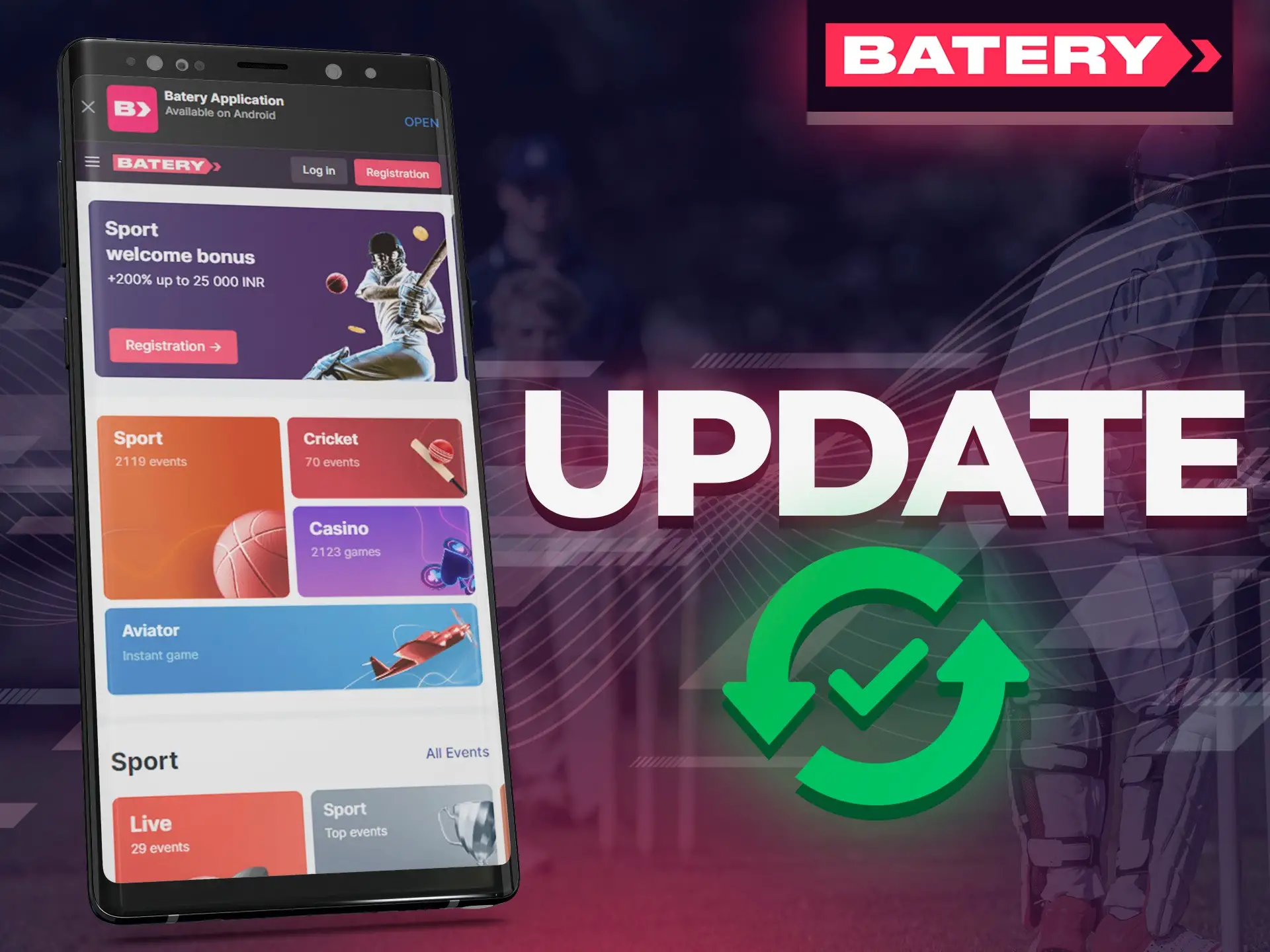 Batery app updates automatically after each logging in.
