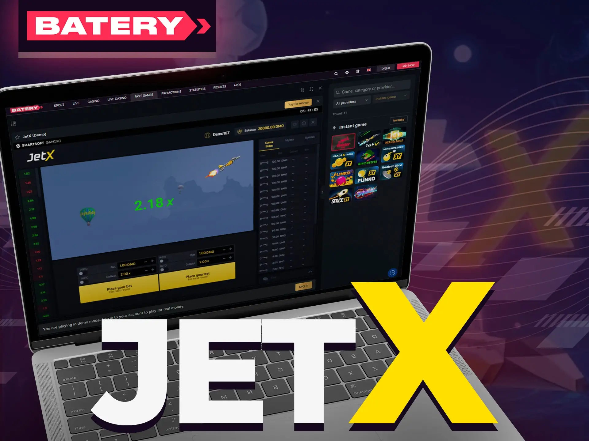 Win money by playing JetX game at Batery.