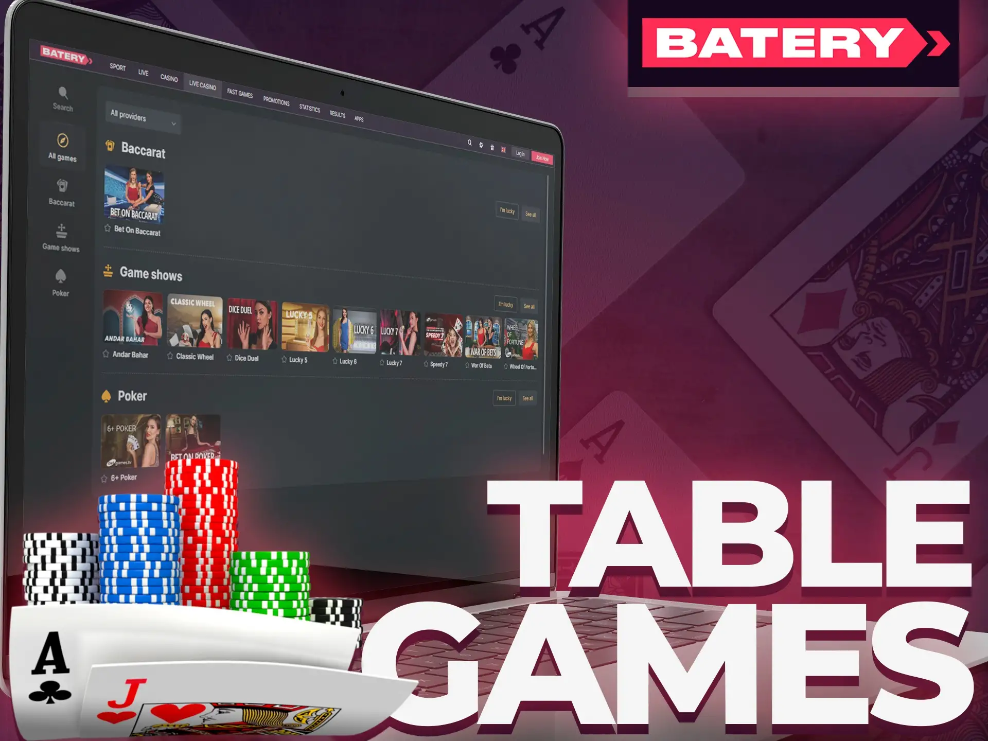 Play different types of table games at Batery.