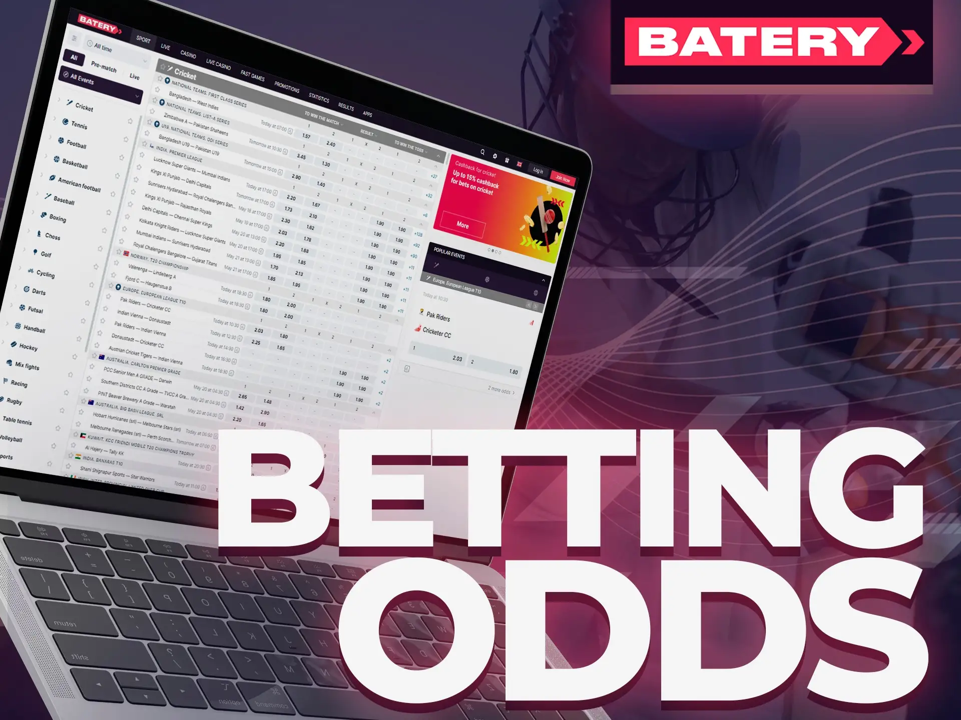 Calculate odds before making bet on special Batery page.