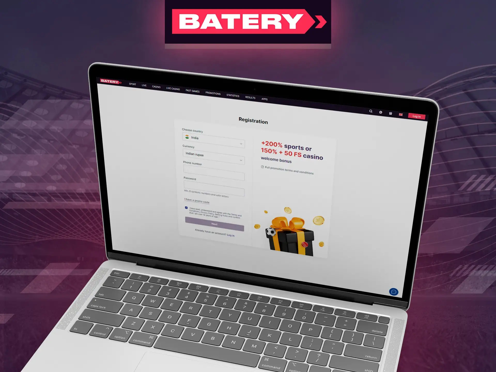 Register your Batery account by clicking on register button.