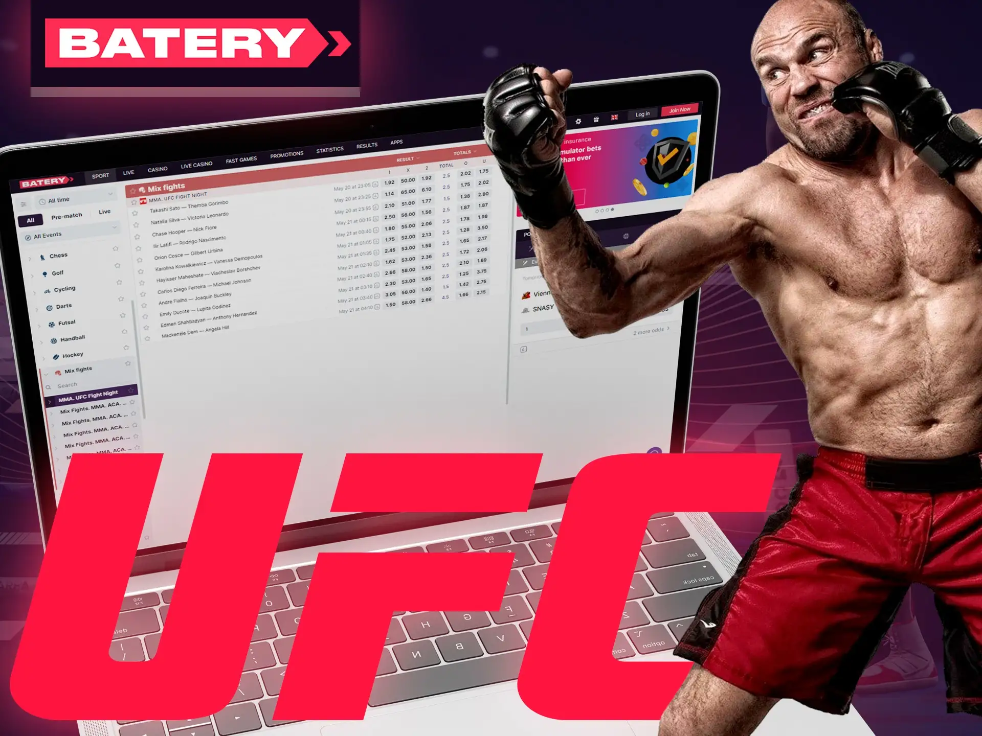 Bet on legendary UFC fighters at Batery.