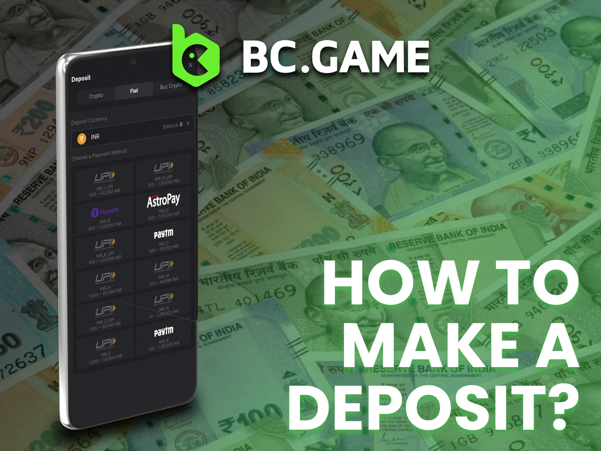 Make new deposit by clicking on deposit button in BC Game app.