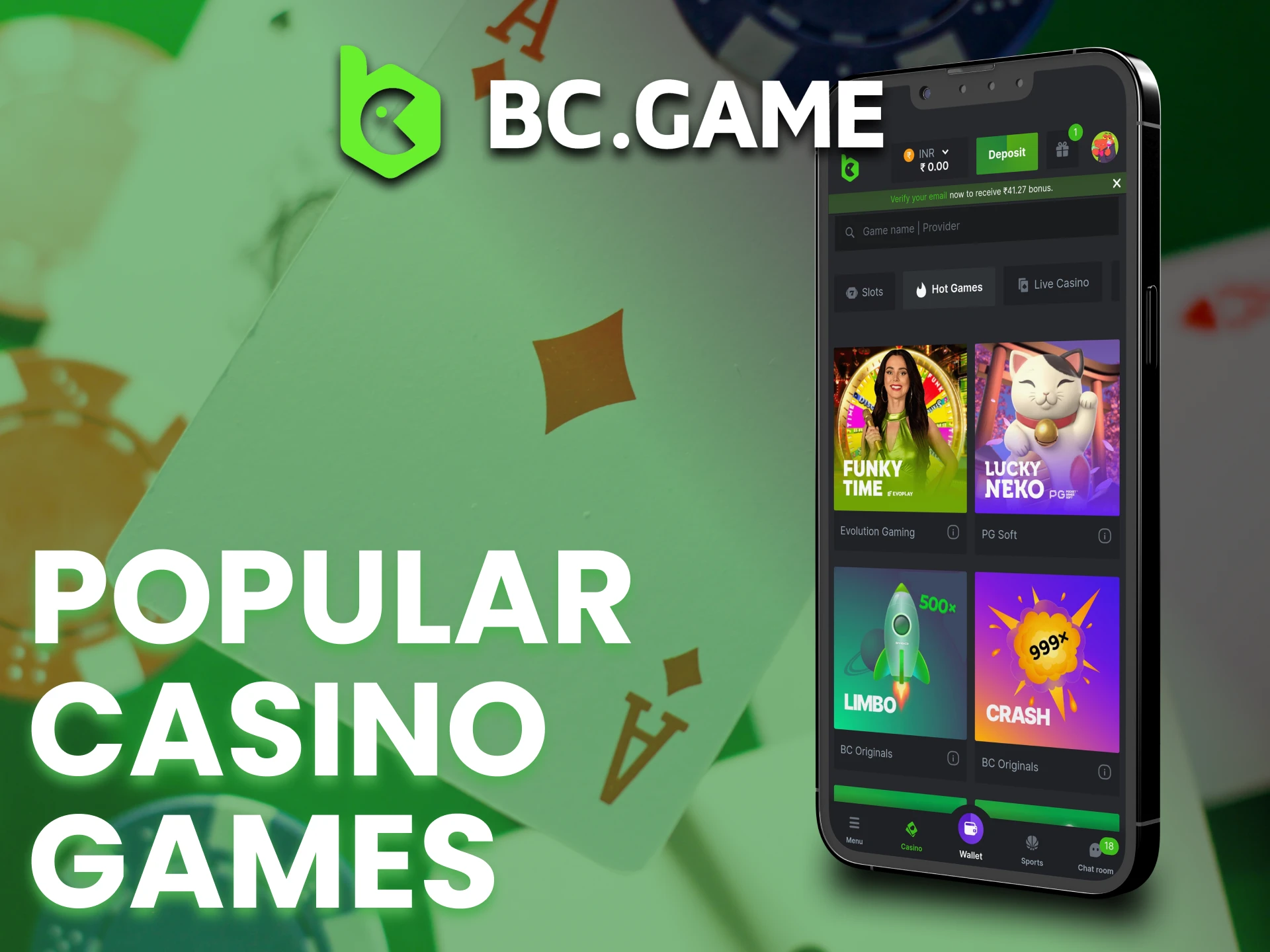 Play popular casino games using BC Game app.