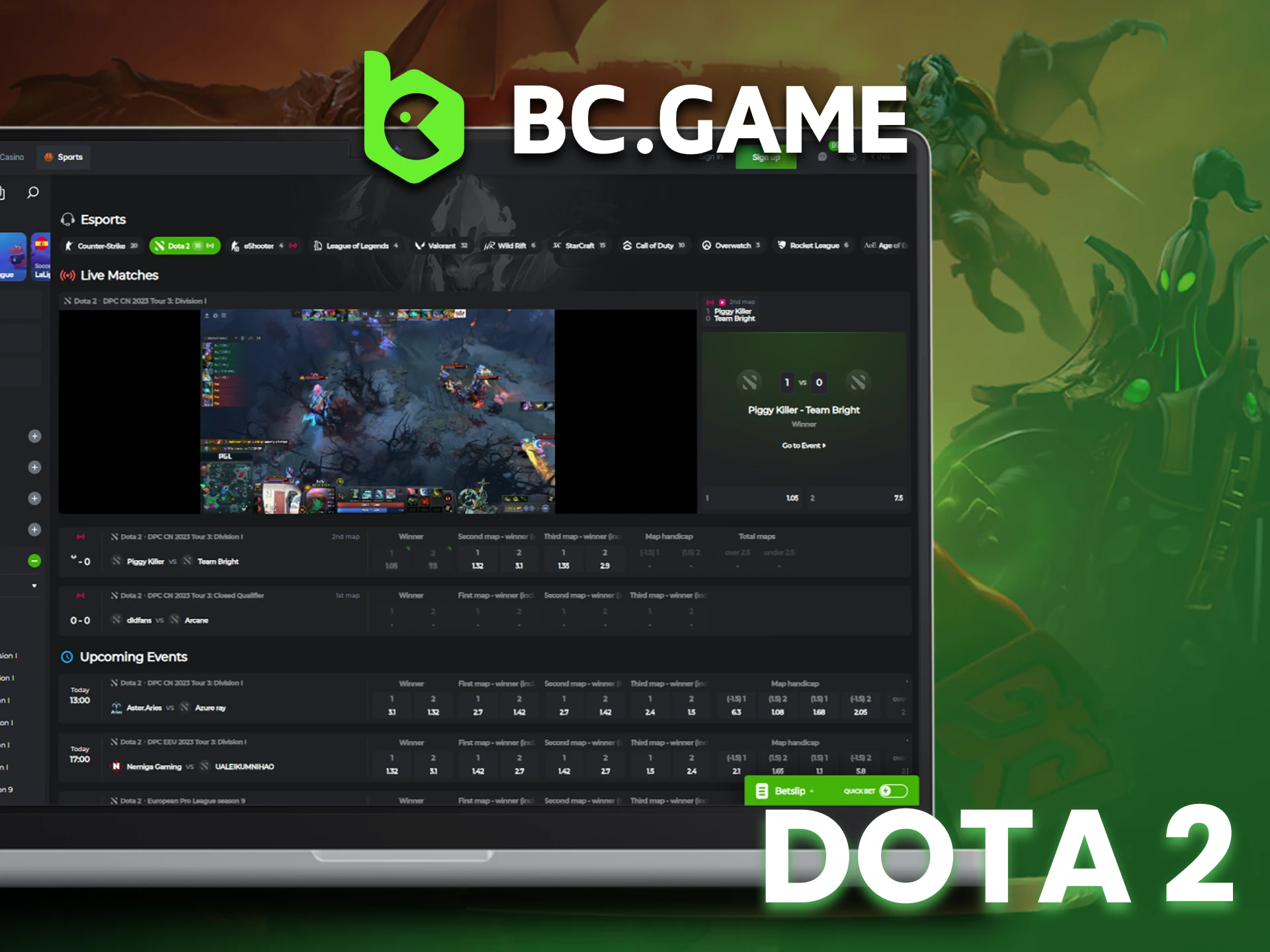 Bet on Dota 2 matches and watch them in live at BC Game.