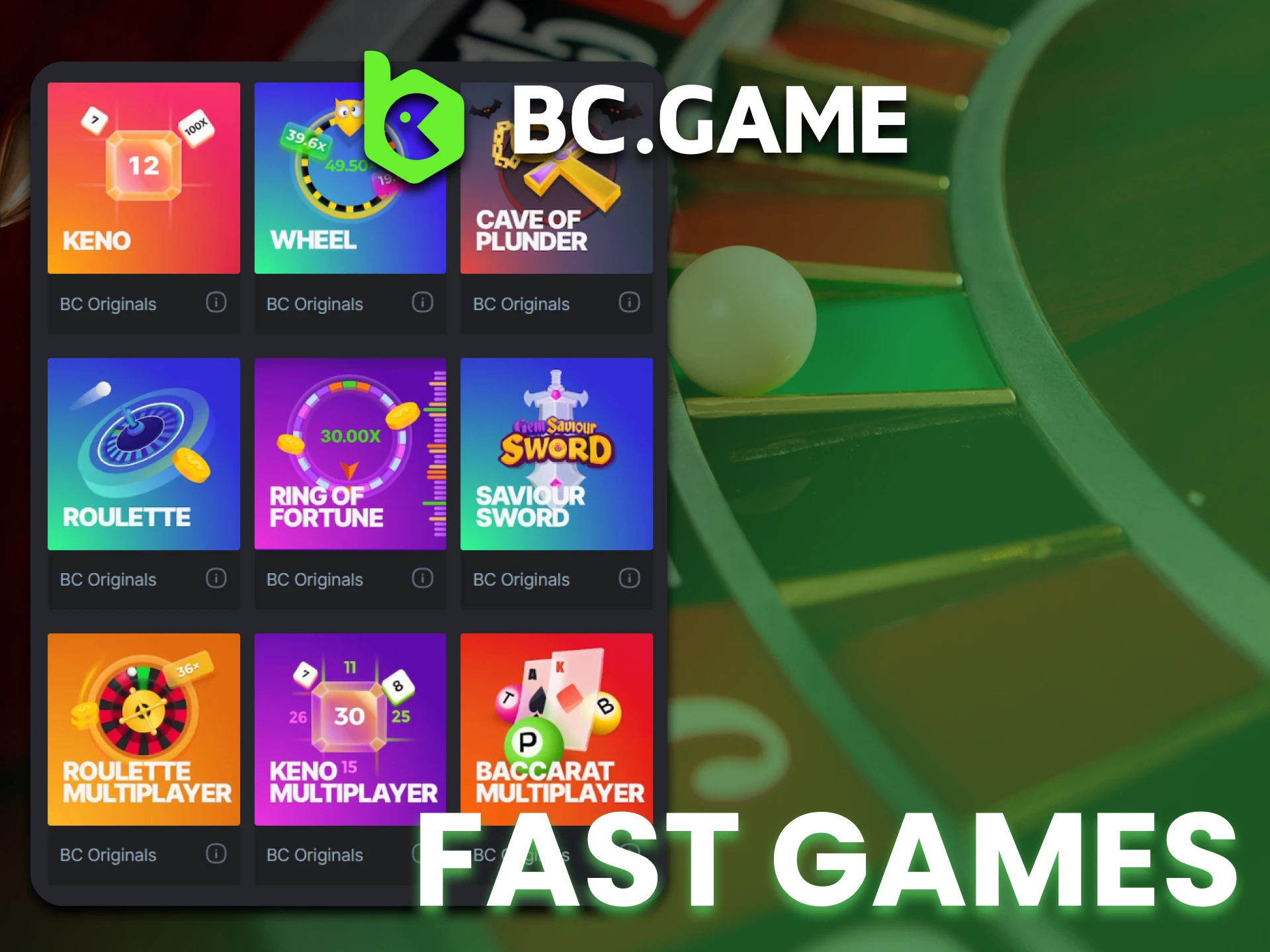 Play fast games in BC Game casino page.