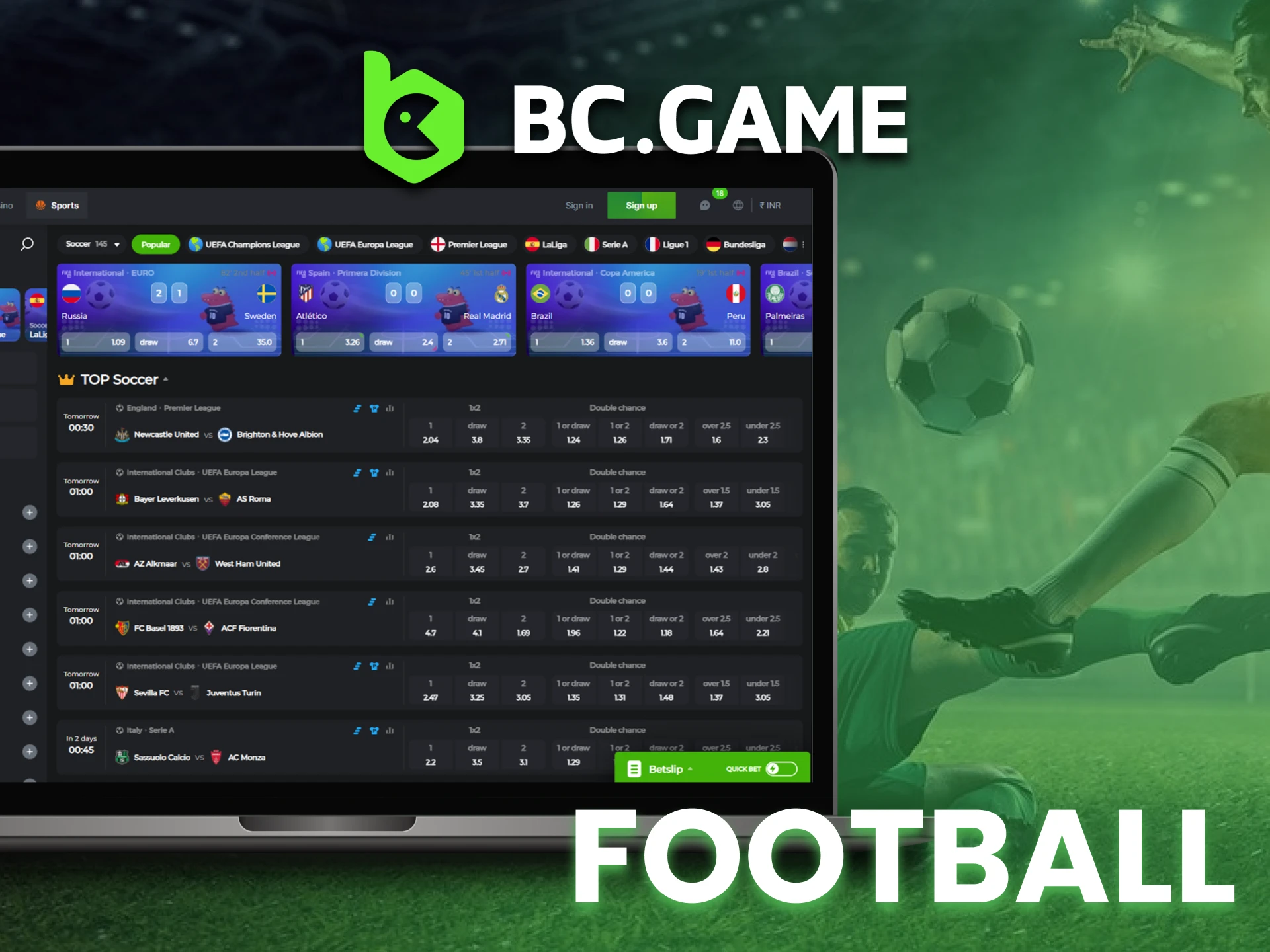 Bet on recent football matches at BC Game.
