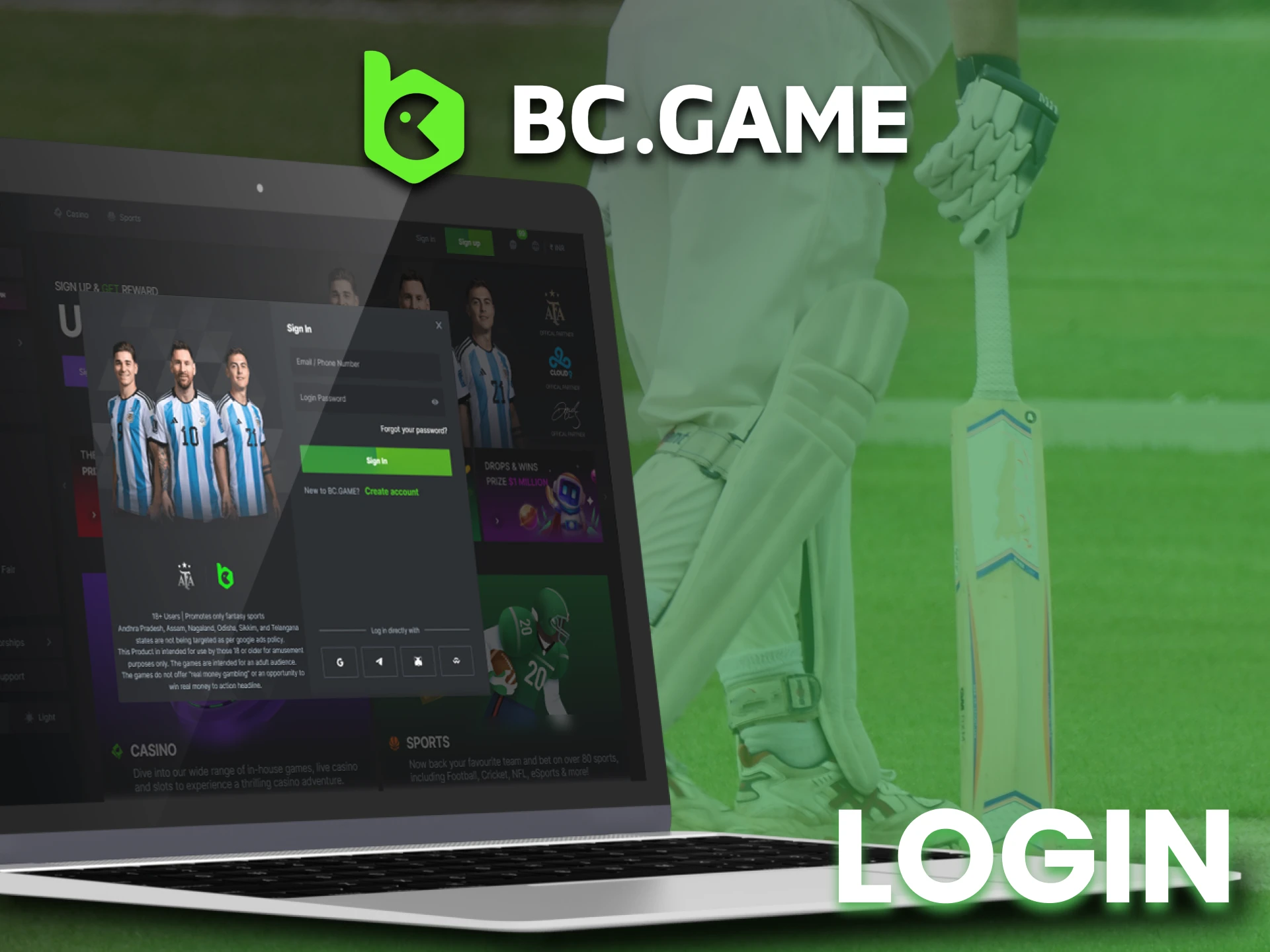 Use your BC Game account for logging in.