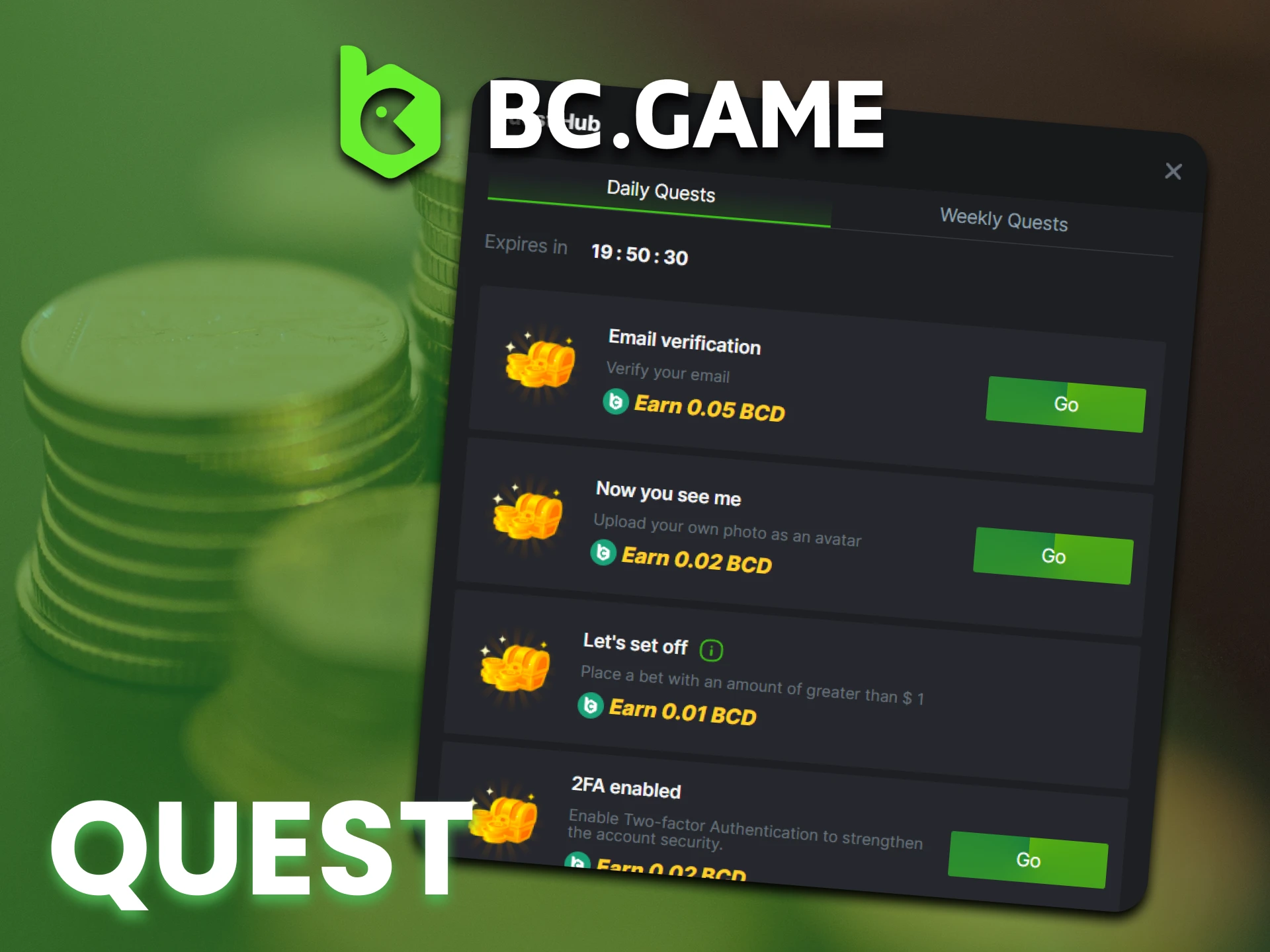Complete BC Game quests and get additional bonuses.
