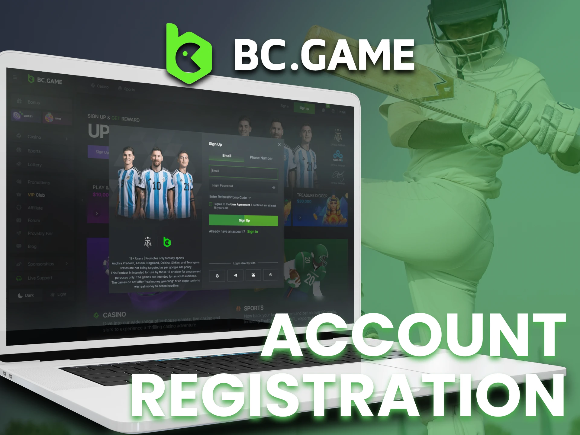 Register your new BC Game account on special page.