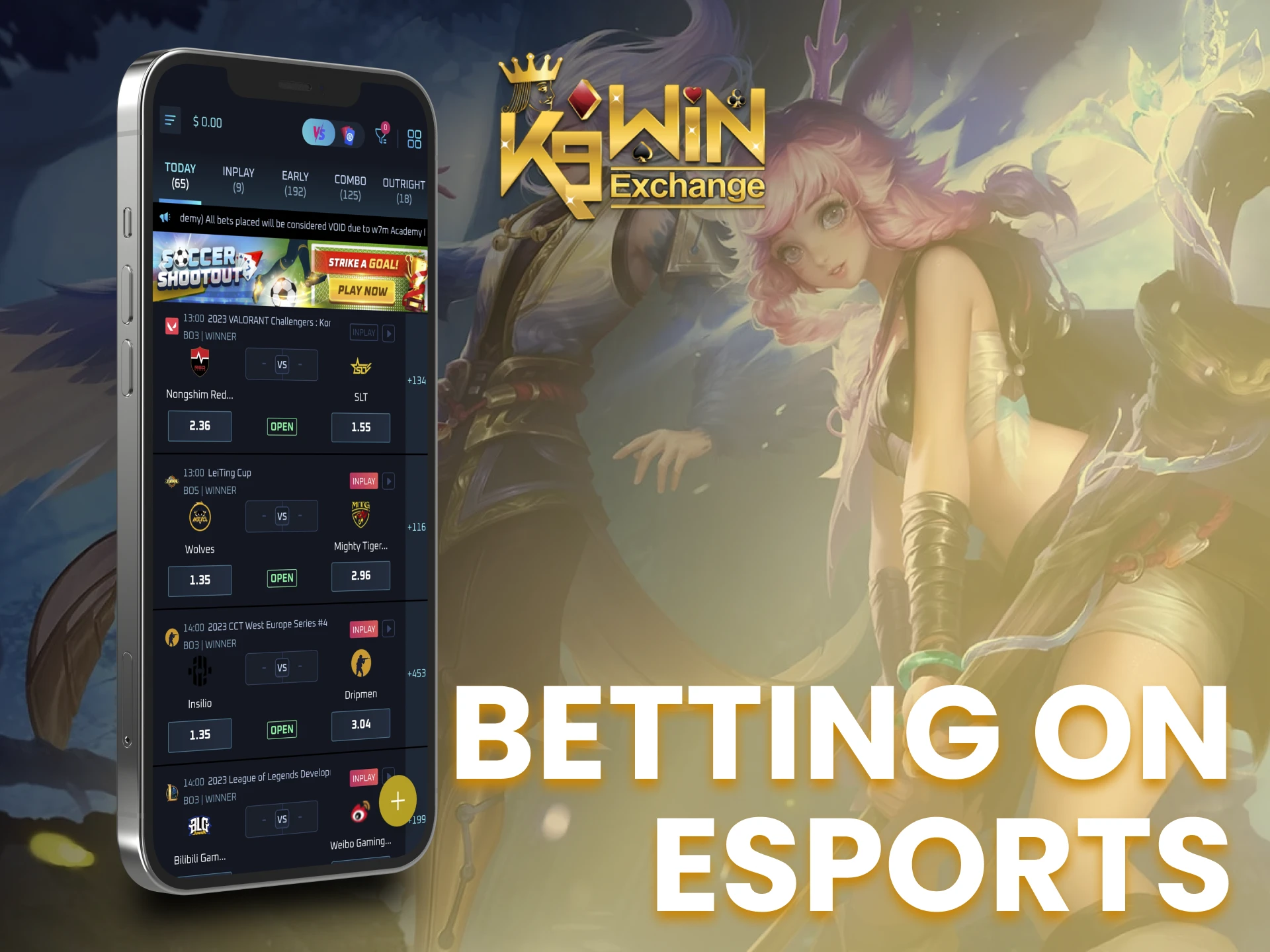 Bet on different esports using the K9Win app.