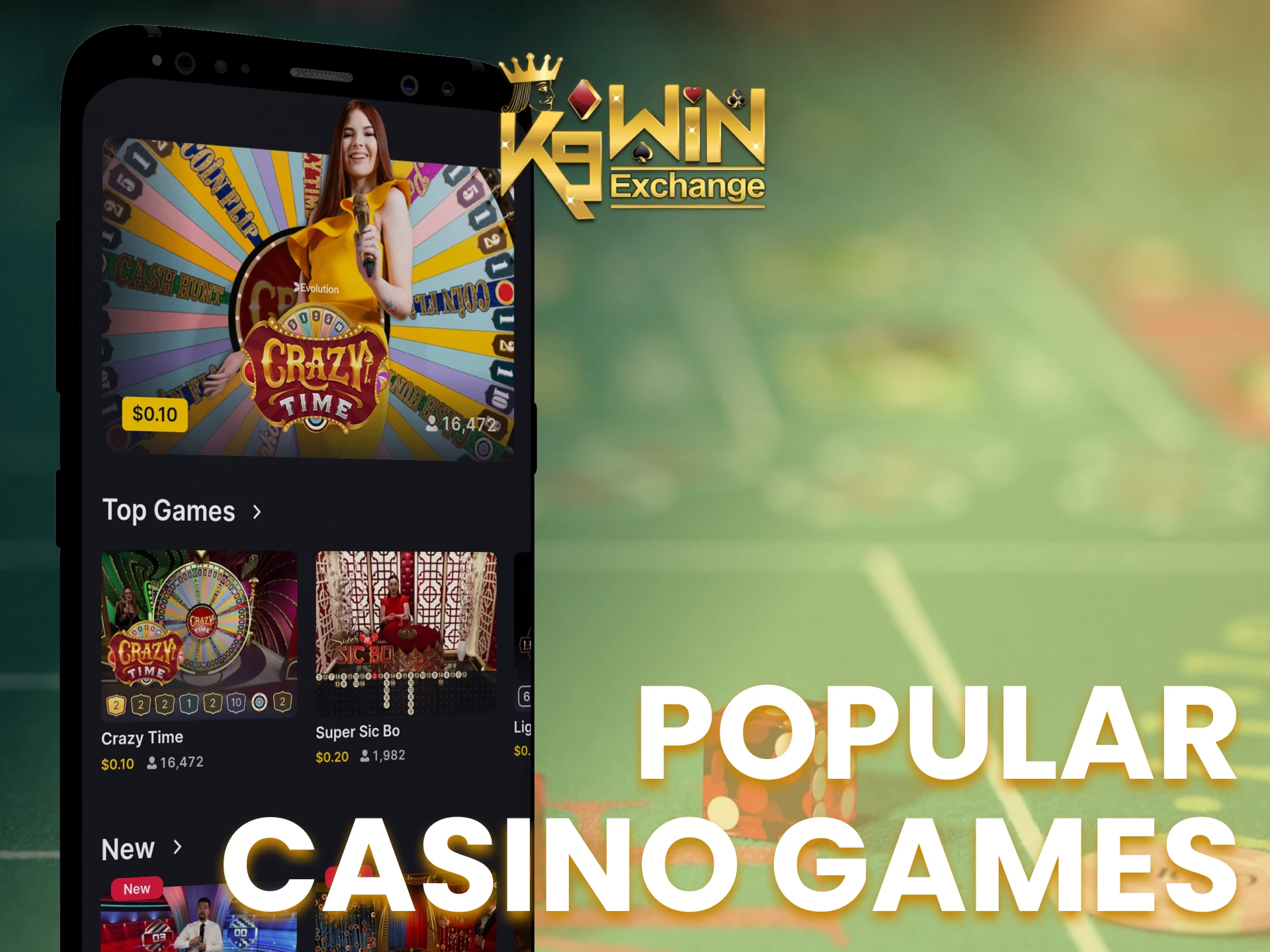Try new popular casino games in the K9Win app.