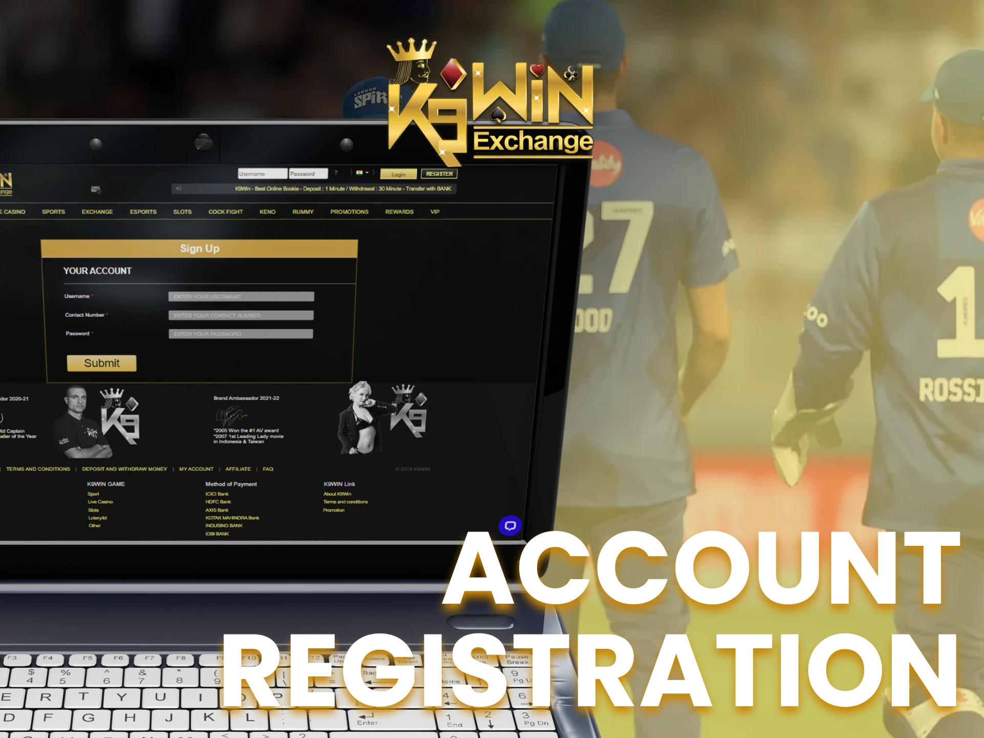 Register a new K9Win account on the registration page.