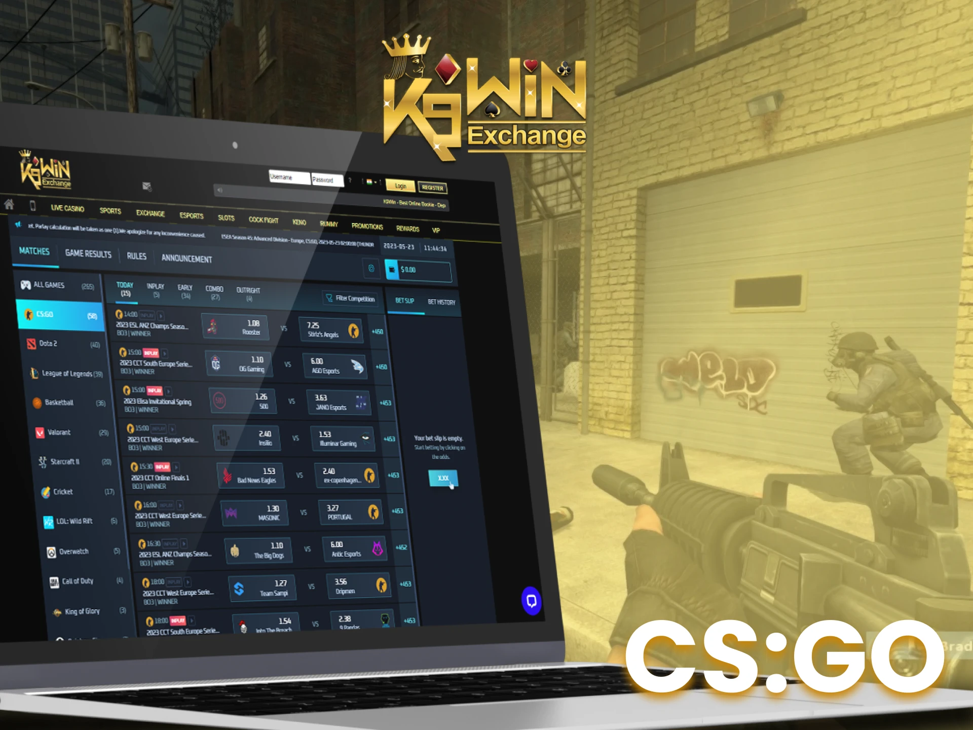 CS:GO is a great esport to bet on the K9Win sports page.