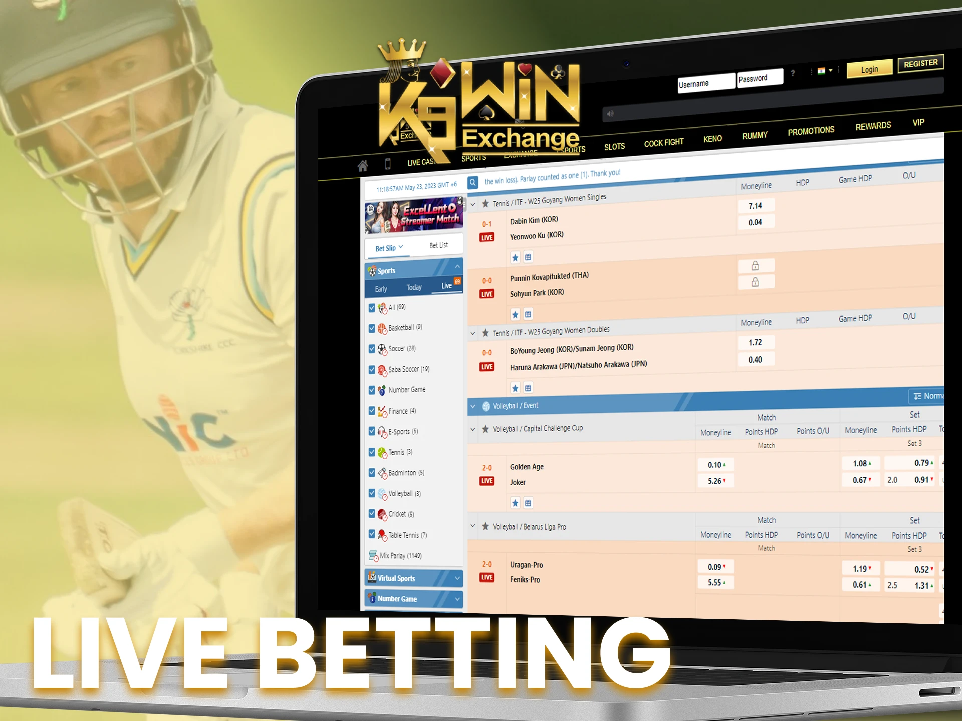 Bet on sports in live format on the special K9Win page.