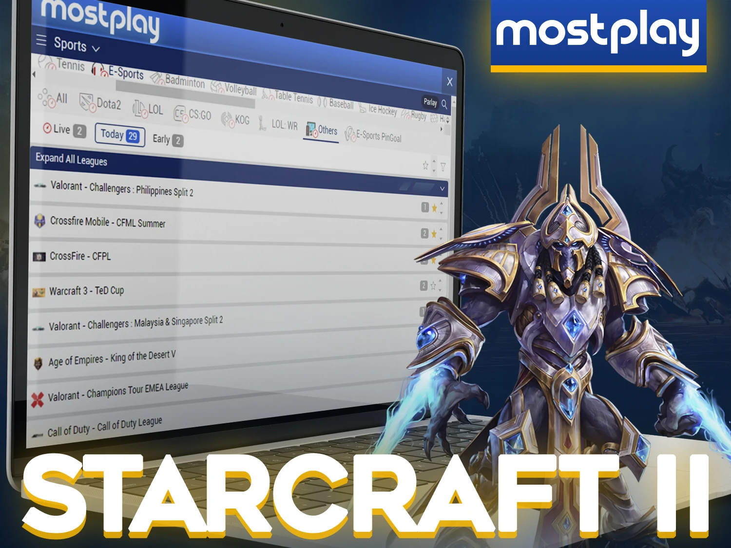 Bet on the best Starcraft 2 matches at the Mostplay.