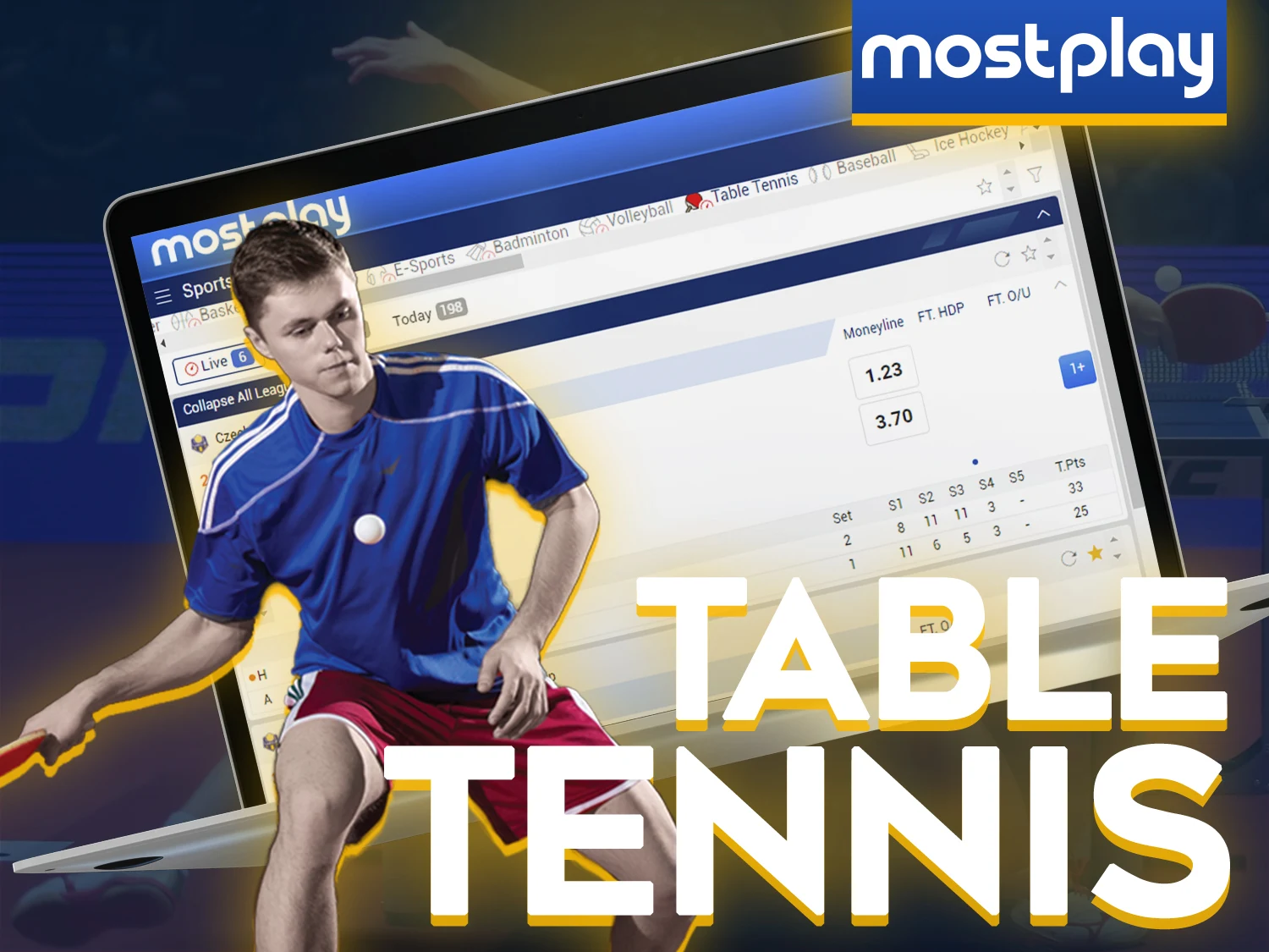 Bet on your favorite table tennis players on the Mostplay sports page.