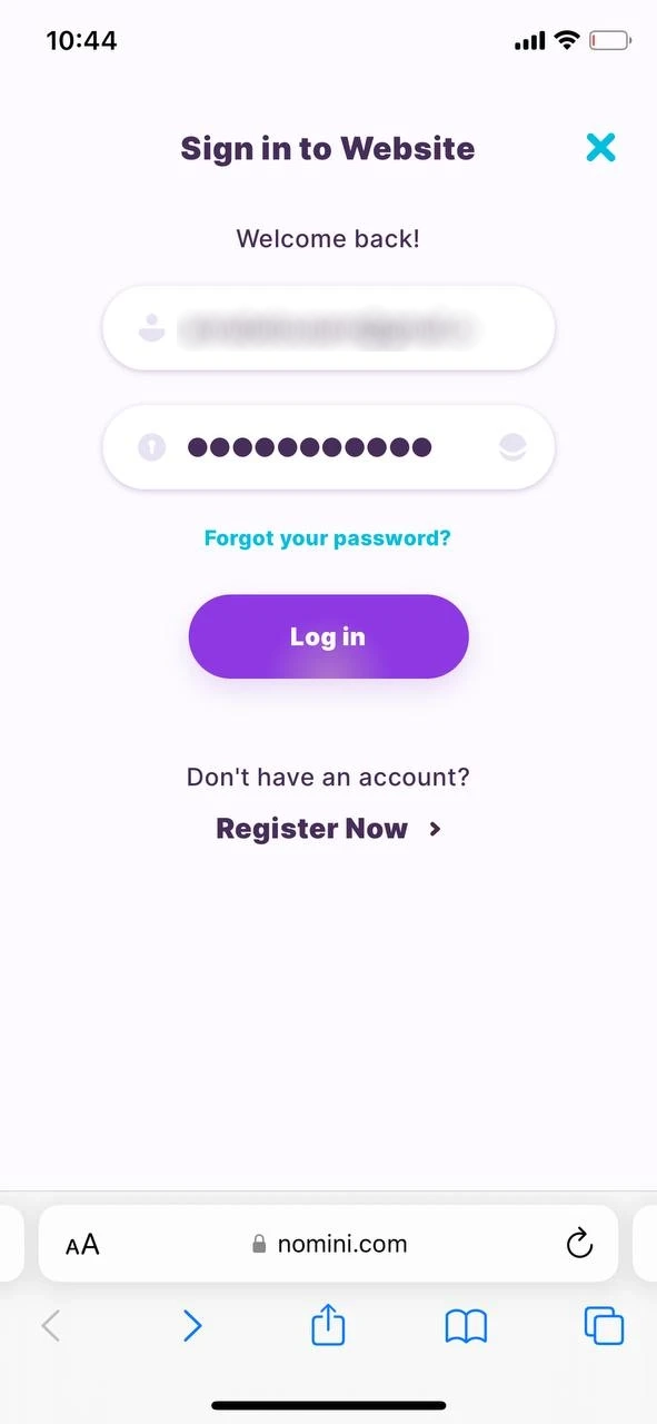 Log in to your Nomini app account.