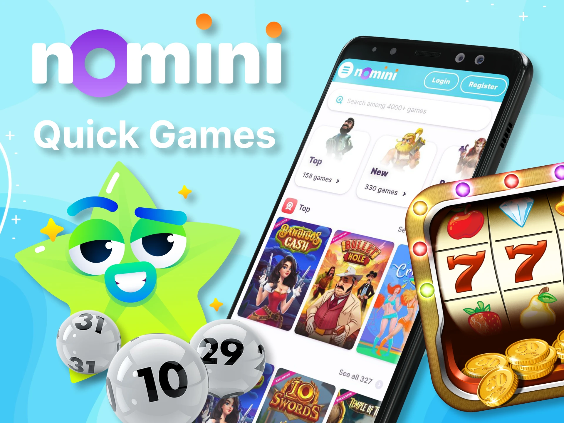 In the Nomini app, try quick games in the casino section.