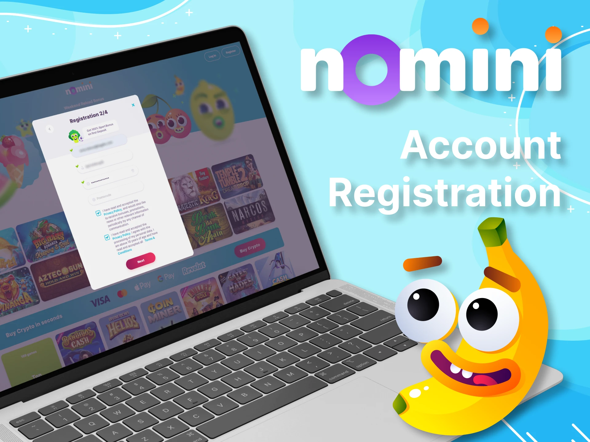 Complete a simple registration process at Nomini.