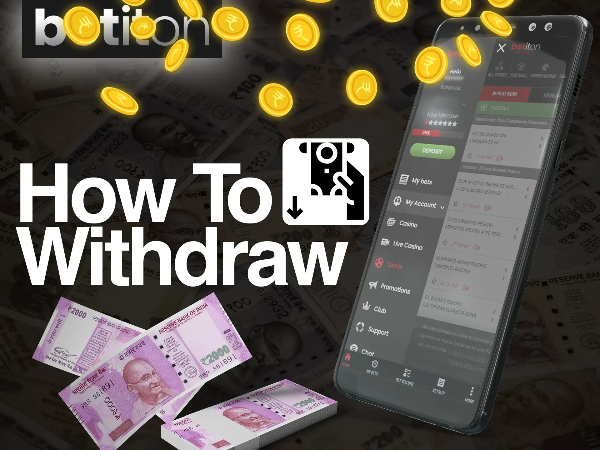 Withdraw money instantly with the Betiton app.