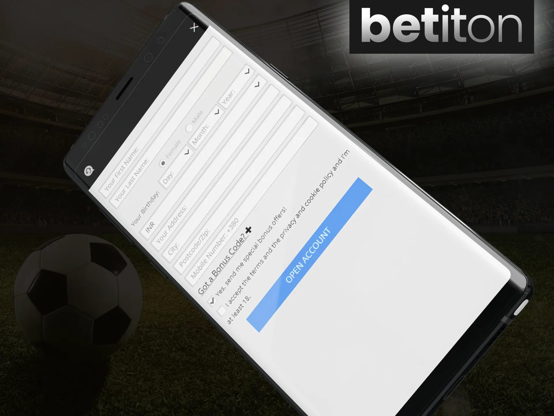 Register a new Betiton account quicker with the app.