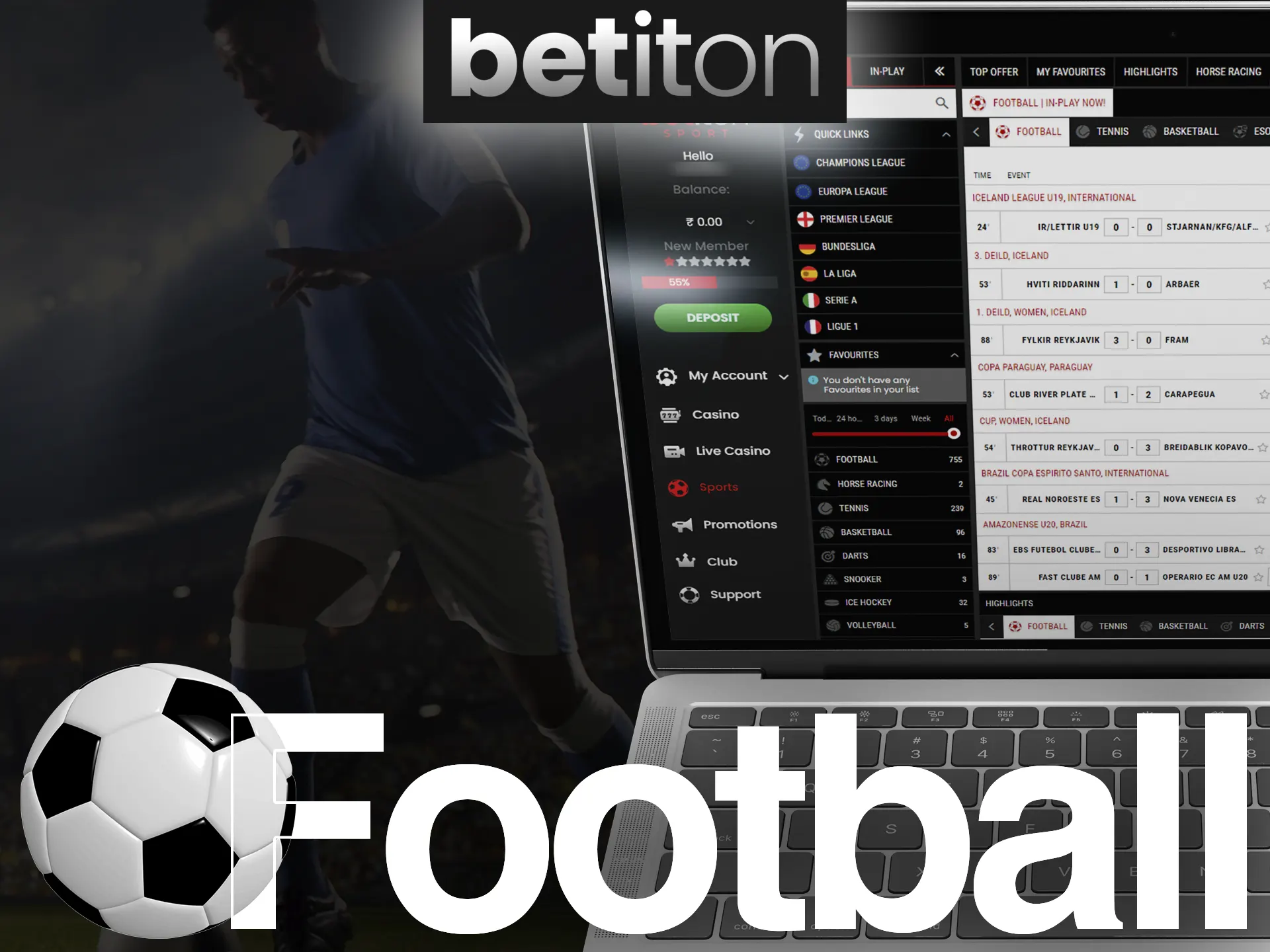 Bet on football matches on the special Betiton page.