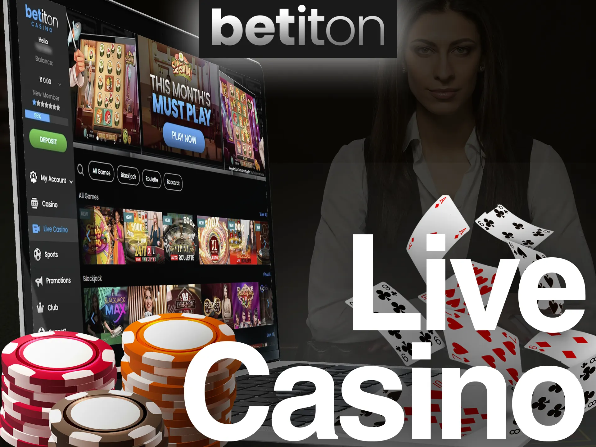 Play Betiton live casino games with real people.