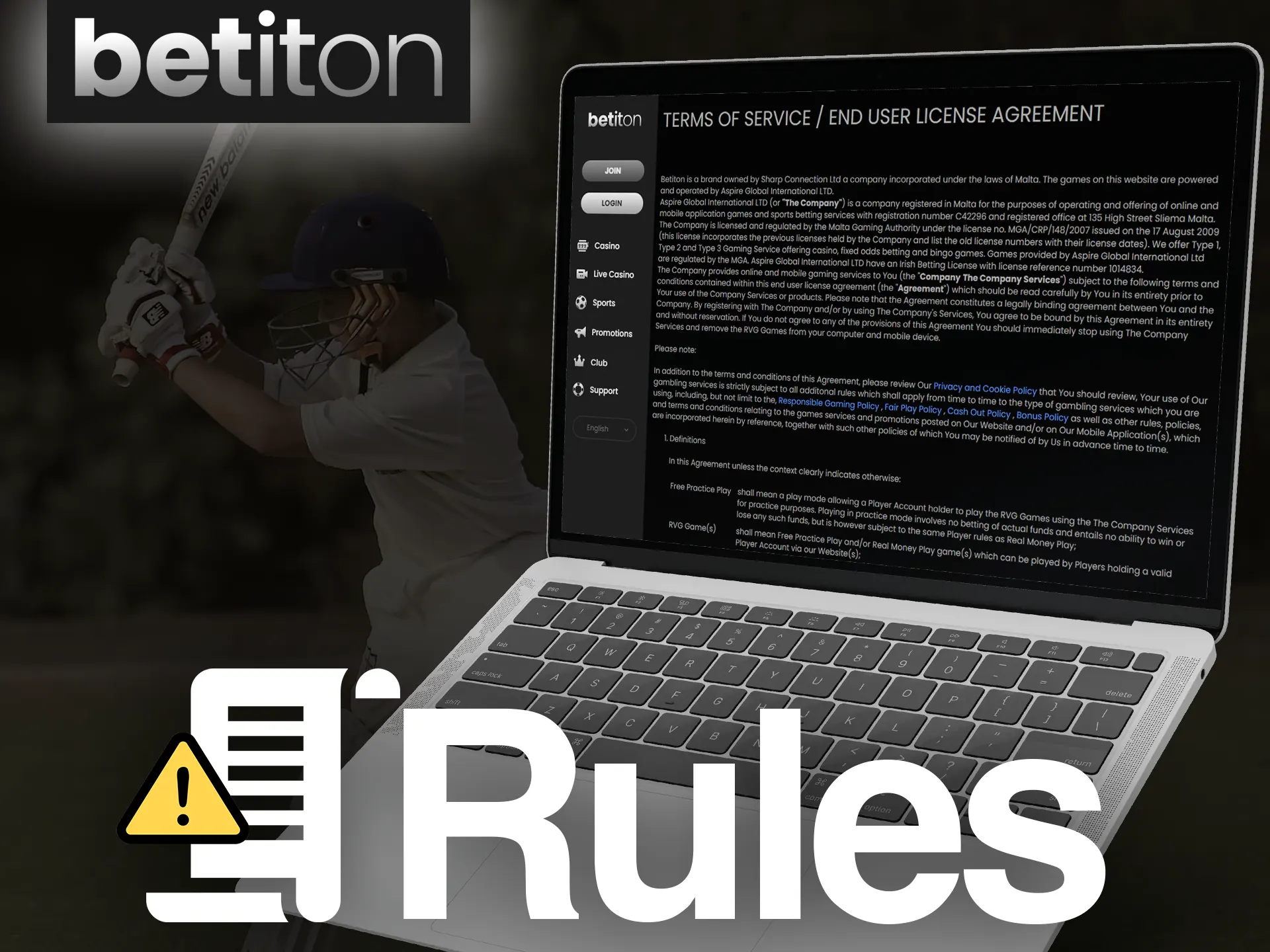 Follow Betiton rules when you making bets and playing casino games.