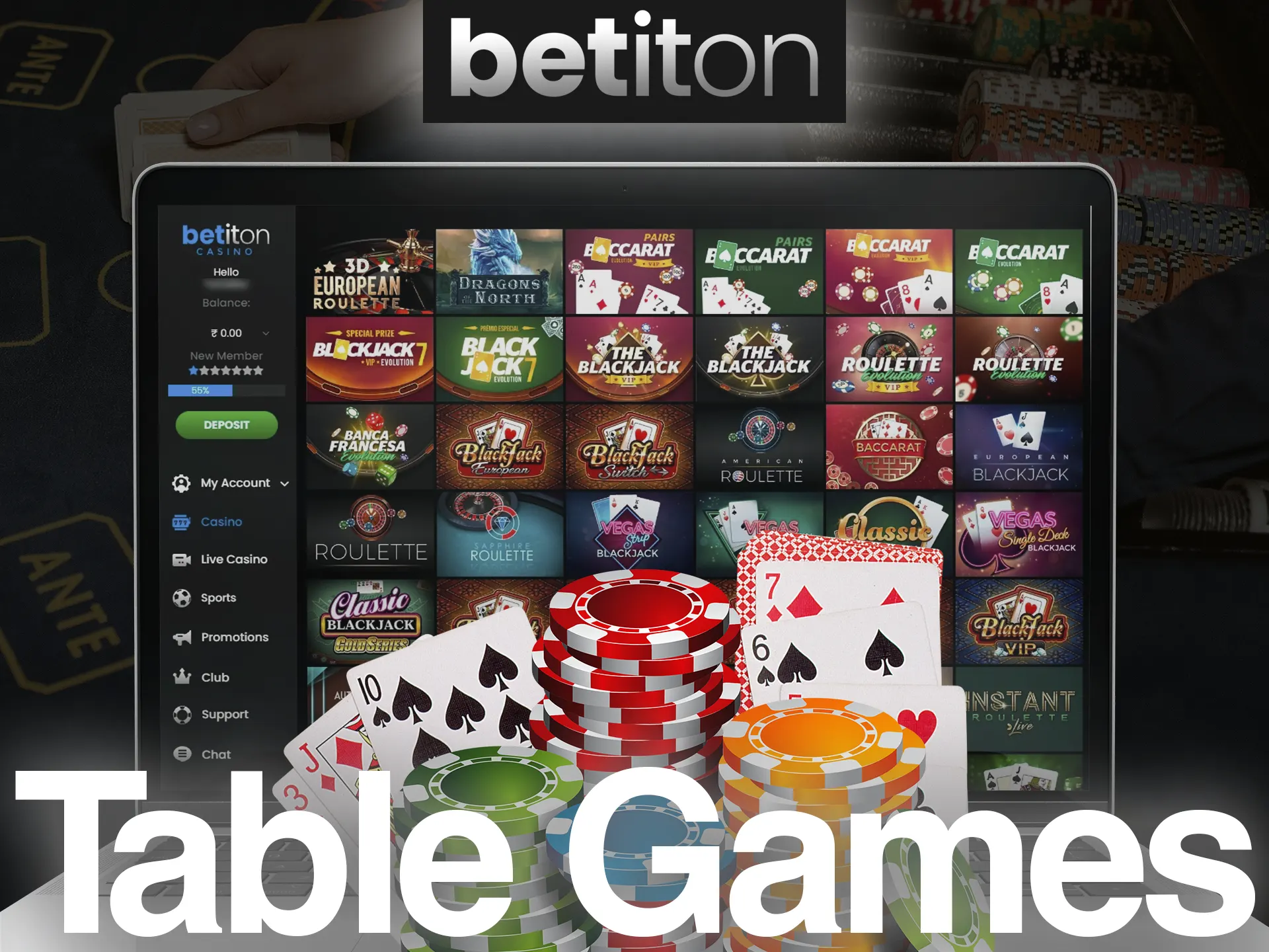 Play table games with real people on the Betiton casino page.
