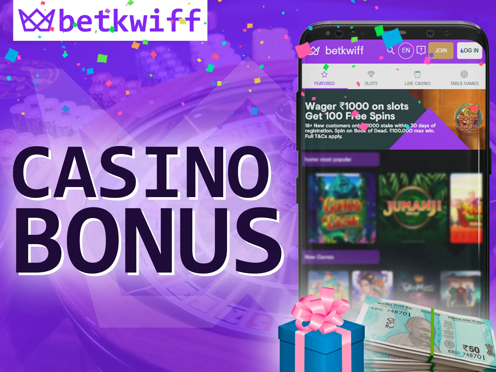 In the Betkwiff app, get a special bonus for casino games.