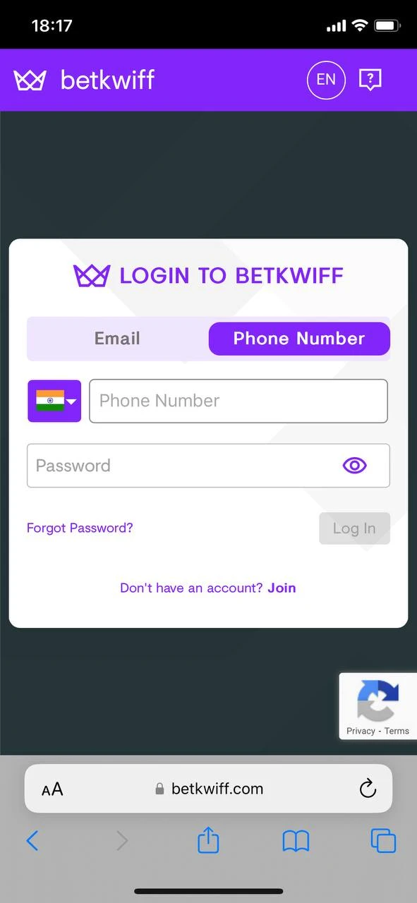Login to your Betkwiff app account.