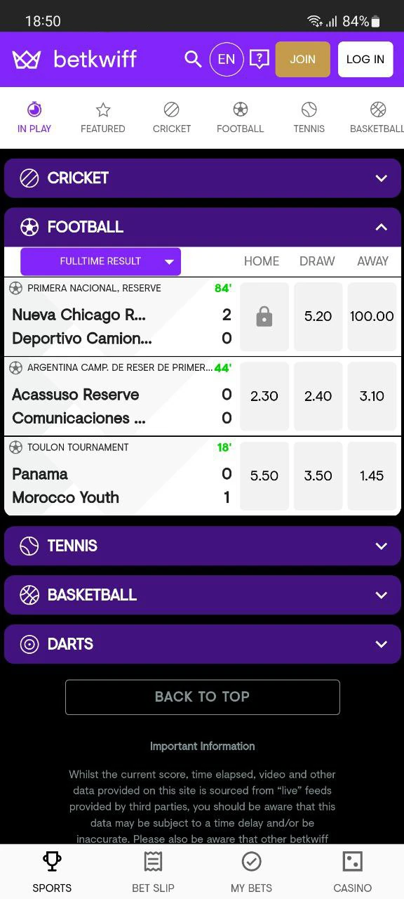 At the Betkwiff app you can bet on various sports.