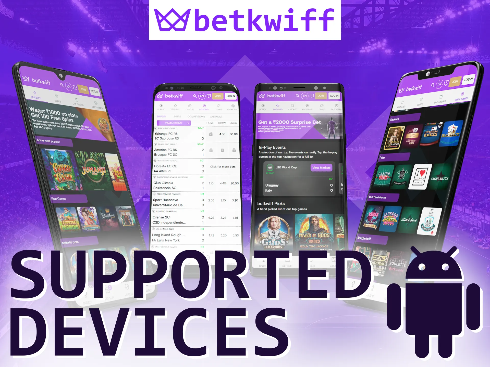 The Betkwiff app is supported on a variety of devices with the Android system.