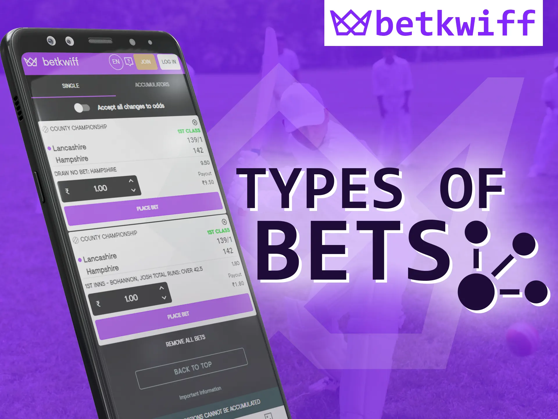 In the Betkwiff app, there are different types of bets available to you.