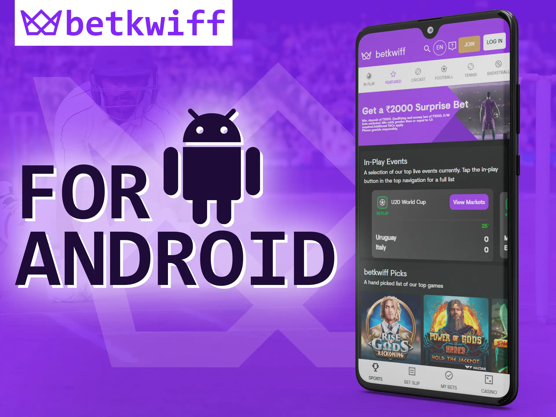 Install Betkwiff on your Android phone.
