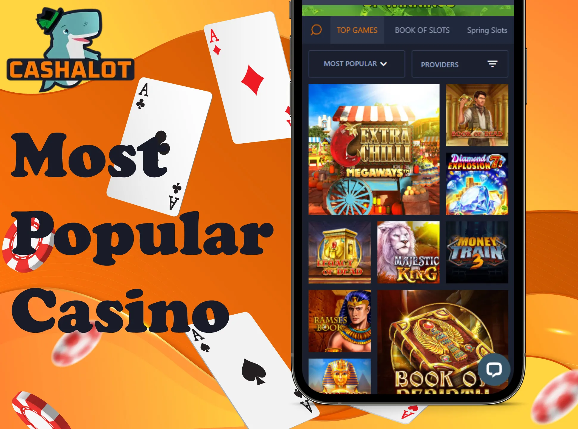 Find your favorite casino games with the Cashalot app.