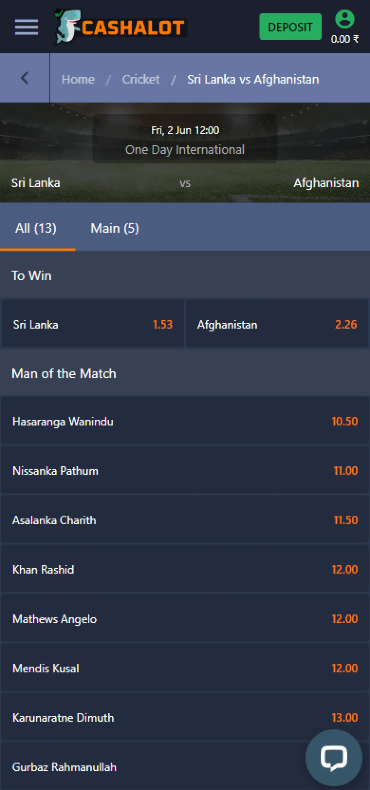 Bet on live cricket matches.