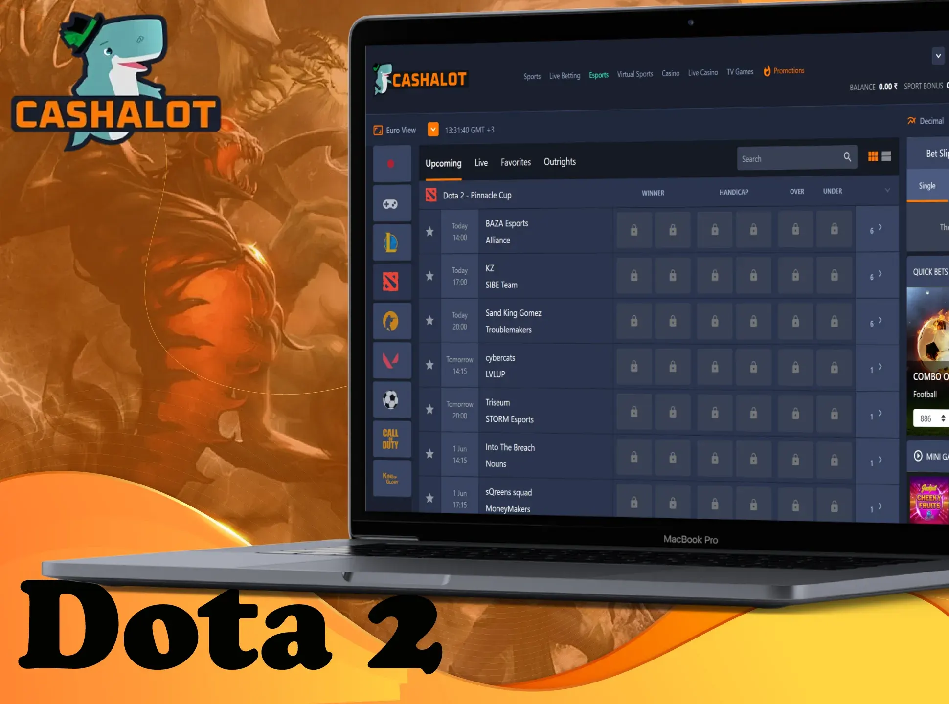 Bet on matches of the biggest Dota 2 tournaments at Cashalot.